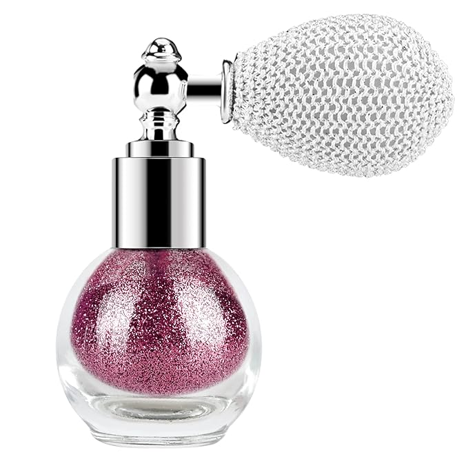 KYDA Glitter Powder Spray, Loose Shimmer Powder, Highlighter Spray Makeup for Face Body Hair, Lasting Glitter Hairspray, Cosmetic Sparkling Body Makeup, Rose Red