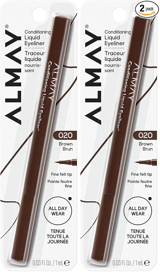 Almay Conditioning Liquid Eyeliner, Longwearing, Waterproof, Hydrating, 20 Brown, 0.03 fl oz. (Pack of 2)