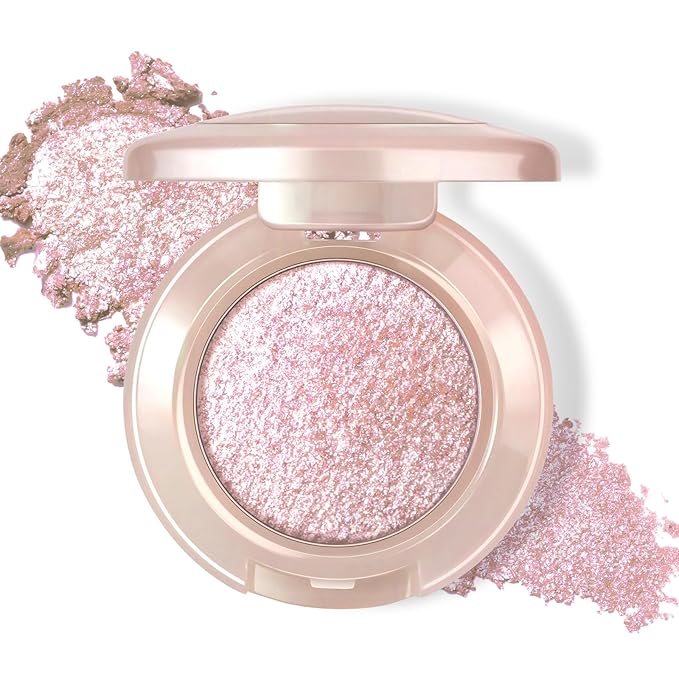 HOSAILY Holographic Light Pink Glitter Eyeshadow, Multichrome Shimmer Color Shifting Single Eyeshadow, Chameleon Metallic Iridescent Eye Shadow Palette Bouncy Texture Fairy Highlighter Makeup #2