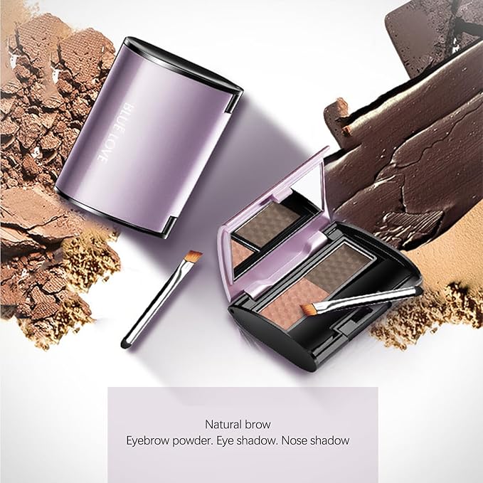 BLUE LOVE 2 Color Eye Brow Powder Palette for Eyebrows Includes Applicator Brush, Waterproof Natural Eyebrow Dye Easy Removal Eyebrow Shadow Makeup Kit (Light Brown & Dark Brown)