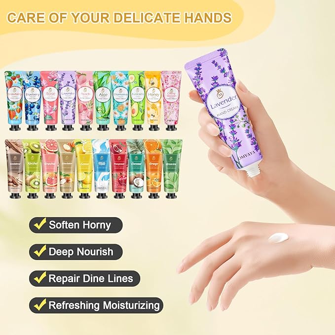 OFUN 20 Pack Hand Cream Gift Set for Women Mini Hand Care Lotion Travel Size for Dry Cracked Hand Plant Fragrance Hands Care Moisturizing Cream for Christmas Mother's Day Valentine's Day
