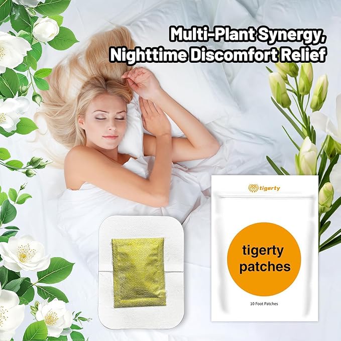 tigerty Foot Patches (10 Pieces), deep Cleansing Foot Patch, Natural Bamboo Vinegar Ginger Powder Foot Care sitckers, Adhesive Patches, Relaxation, Stress Relief, Better Sleep, 10 Pieces (1 Pack)