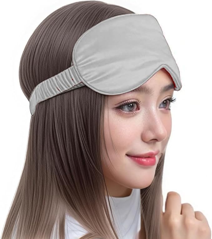 [3 Pack] QSYW Sleep Masks, Satin Eye Mask for Sleeping - Silky Eye Masks Bulk with Storage Bag & Elastic Strap,Silvery