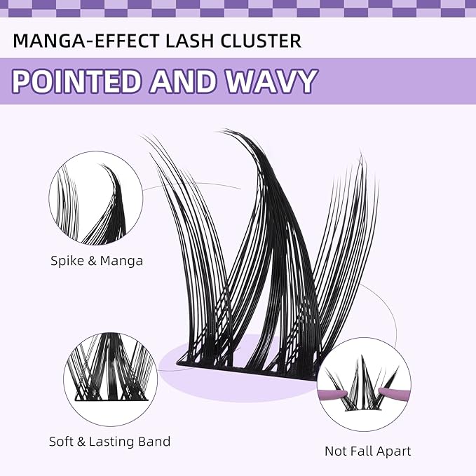 B&Q Manga Lash Clusters Kit Anime Lashes 8-18mm Mixed 120pcs Eyelash Extension Kit Thick Curly Manga Style Feature Spike Eyelash Clusters Perfect Choice for Beginners at Home(KIT-Anime 04)