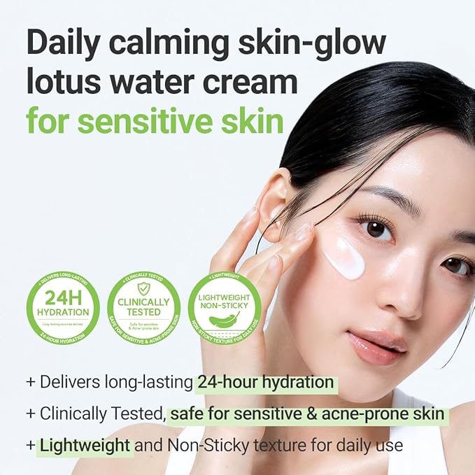 ROVECTIN Calming Lotus Cream – Lightweight Hydrating & Soothing Moisturizer Face Cream for Sensitive Skin | 75% Lotus Water Extract & Niacinamide for Anti-Aging | Vegan Korean Skincare (2.03 fl oz)