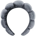 Spa Headbands Puffy Makeup Skincare Headbands for Washing Face or Facial, Terry Cloth Fabric Hairbands for Makeup Removal Shower Skin Treatment(Grey, Rhinestone)