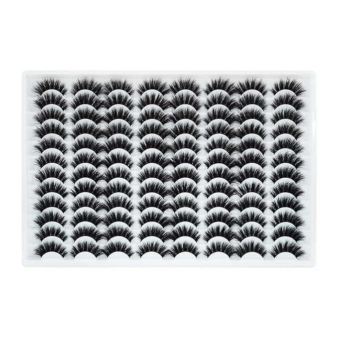Azenlo False Eyelashes 48 Pairs Faux Mink Lashes 12-16mm Wispy Lashes 3D Fluffy Cat Eye Lashes Pack Bulk Wholesale Strip Lashes(style 48-032)