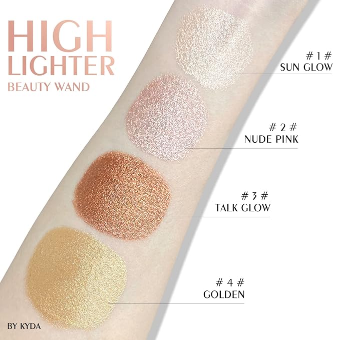 KYDA Liquid Highlighter Wand, Buildable Glow Face Illuminator, Shimmer Highlighter Bronzer Makeup Stick, Smooth Blendable Coverage with Cushion Applicator, Golden, 06 fl oz