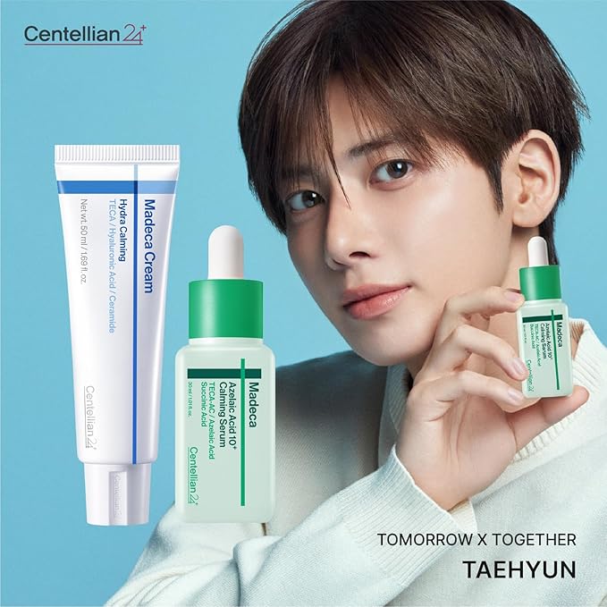 CENTELLIAN 24 Hydra Calming Madeca Cream Taehyun Edition 1.69 fl oz + Azelaic Acid 10 Calming Serum 1.01 fl oz Korean Skincare, Acne Prone Skin, Oil Control, Redness Relief, Pore Care, Barrier Repair