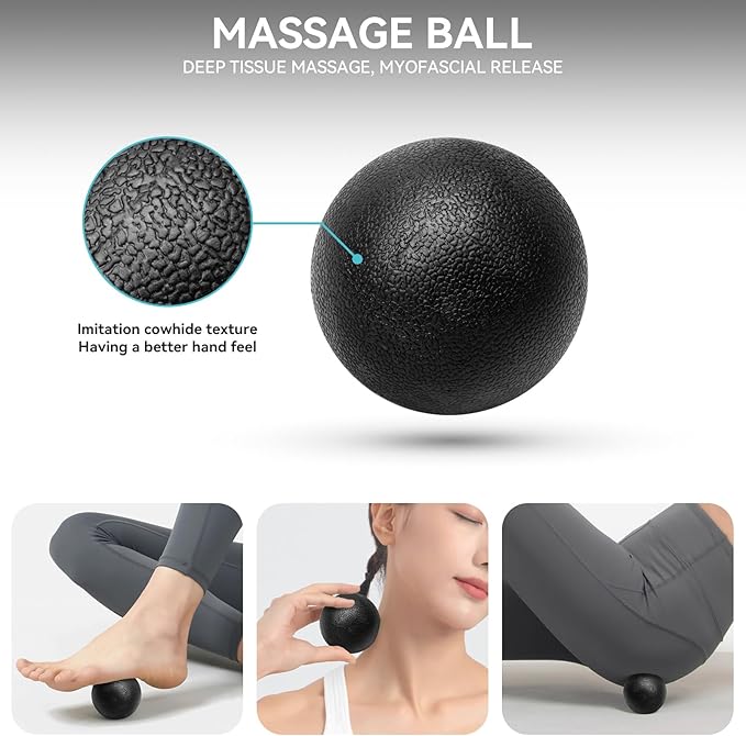 Krightlink 5-in-1 Foam Roller Set - Deep Tissue Muscle Recovery Kit with High Density Exercise Roller, Massage Ball, Resistance Band & Carry Bag for Physical Therapy & Pain Relief (Black)