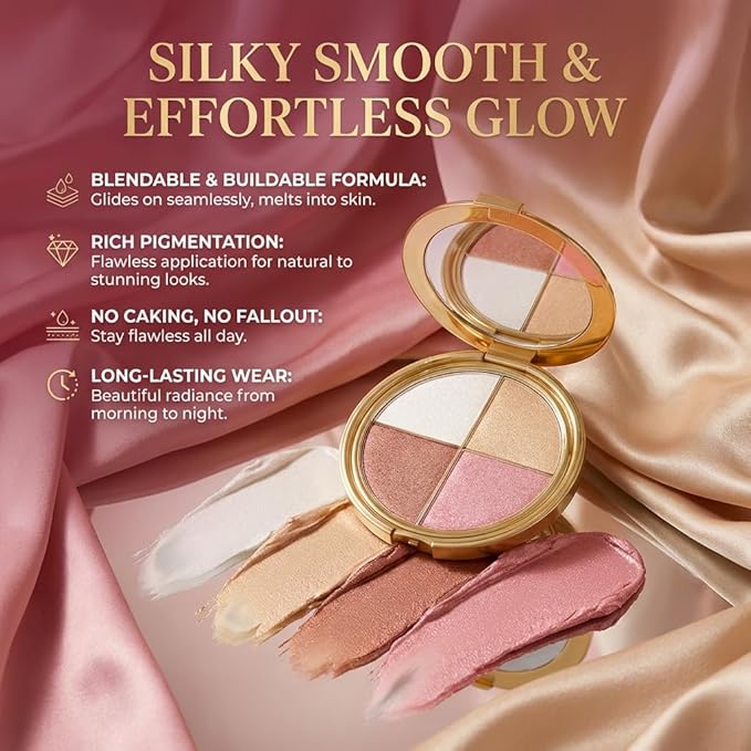 Eye & Cheek Palette - Eyeshadow and Highlighter Makeup, 4 in 1 Eyeshadow Palette, Multi Use Eye Shadow Blush Highlighter, Blendable Long Lasting Glow Powder, Natural Radiant Makeup Kit
