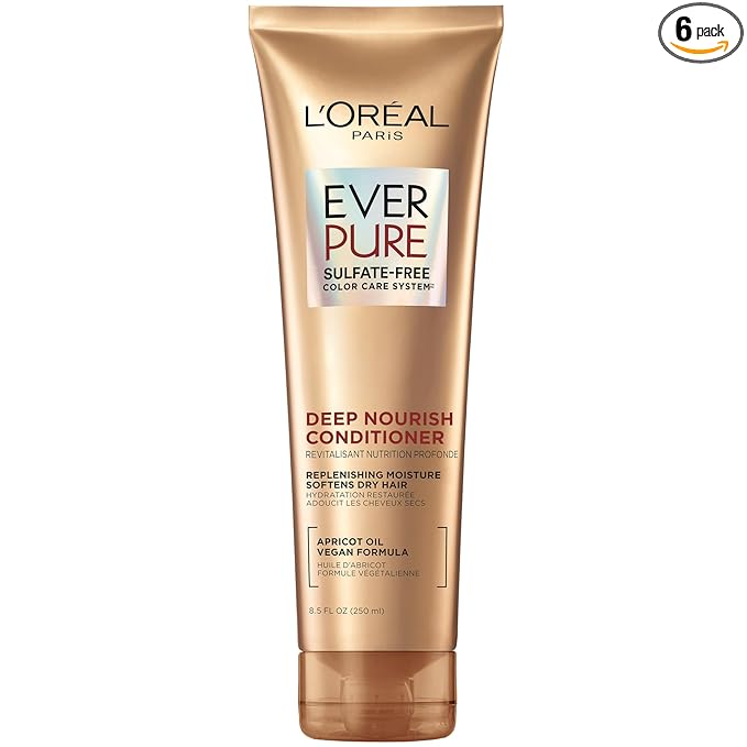 L'Oreal Paris Hair Conditioner for Dry Hair,Triple Action Hydration,Apricot Oil Infused,EverPure,8.5 Fl Oz (Packaging May Vary),(Pack of 6)