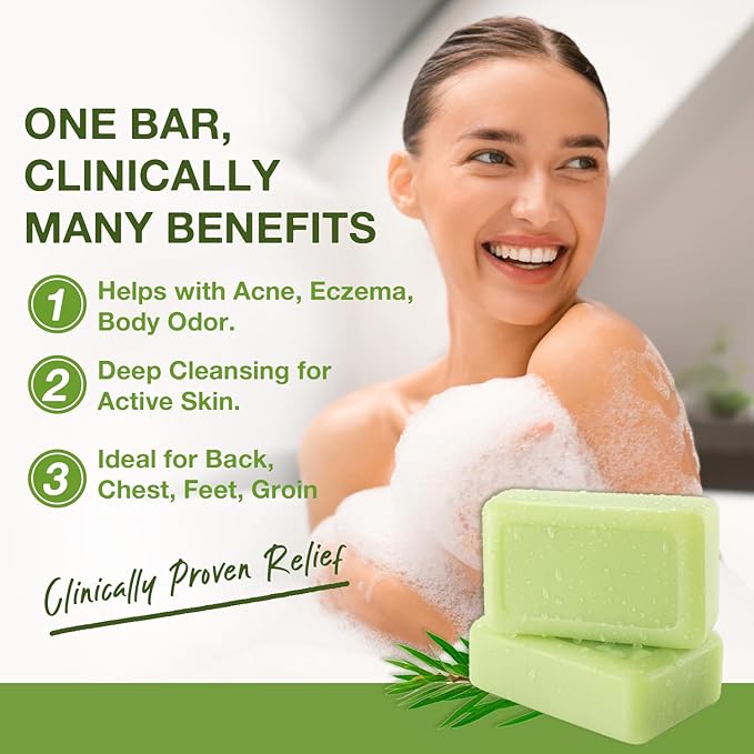 PHARMBANNER Tea Tree Antifungal Soap Bar: Body Wash for Face & Body Acne, Folliculitis, Jock Itch, Ringworm, Athlete’s Foot, Body Odor, Eczema – 2×4.1 oz