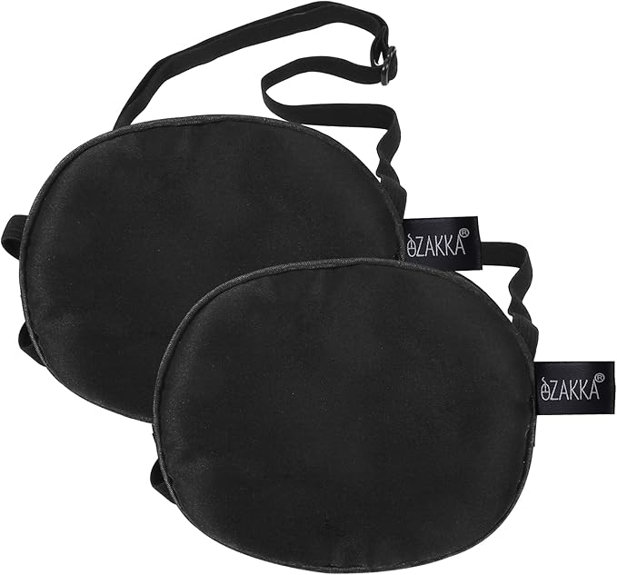 eZAKKA 2 Pieces Silk Eye Patch Medical Eye Patch for Adult Women Elastic Lazy Adjustable Single Eyepatch with Elastic Strap (L, Black+Black)