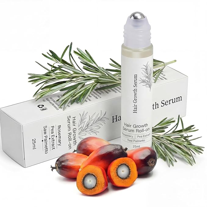Hair Growth Serum with Rosemary & Saw Palmetto - 0.84 fl oz Roll-On for Visible Hair Thickening & Volume Enhancement - Lightweight, Non-Greasy Formula for Women and Men