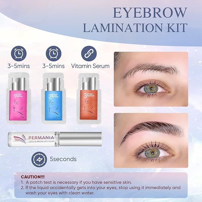 PERMANIA Brow Lamination with Brown Color Kit, Lash Lift & Eyebrow 4 IN 1 Brown Coloring Make Eyelash Perm Voluminous and Curl for Salon & Home Lasts up to 6 Weeks (Brown)