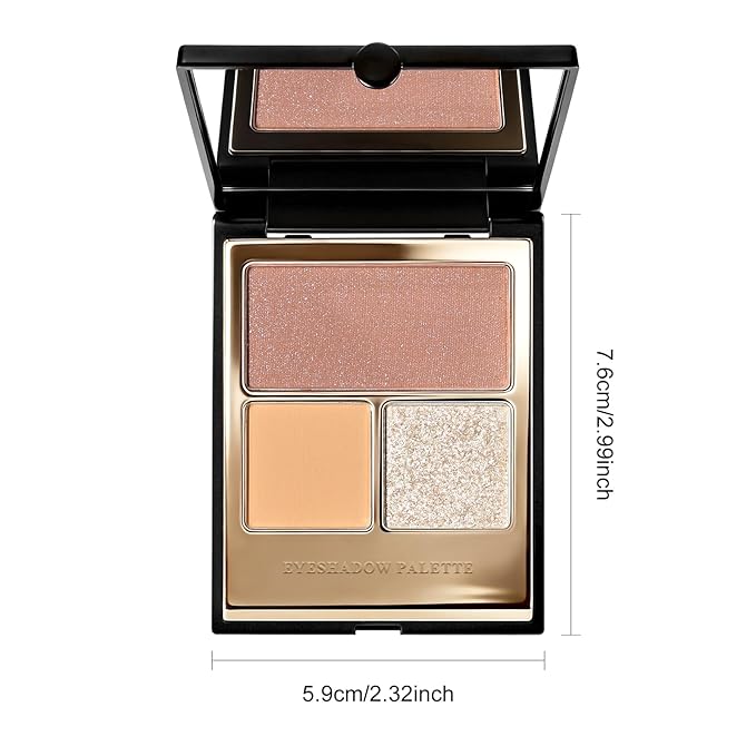 KYDA 3 Colors Eyeshadow Palette, Peach Nude Beige Matte Shimmer Grey Rose Eyeshadow, Pale Champagne Pearl Eyes Shadow, High Pigmented Lasting Ultra-fine Neutral Eye Shadow, Mini Eyes Glitter Makeup
