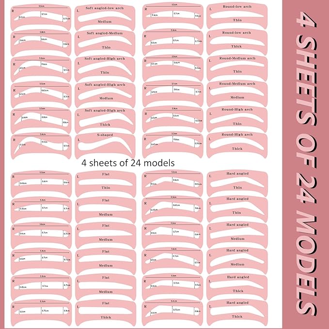 TORMEN 48 PCS Eyebrow Stencil Kit for Women 24 Styles Brow Stencil toolBrow Shaping Templates with Strap Makeup Skin-Friendly Shaper Beginners Pros