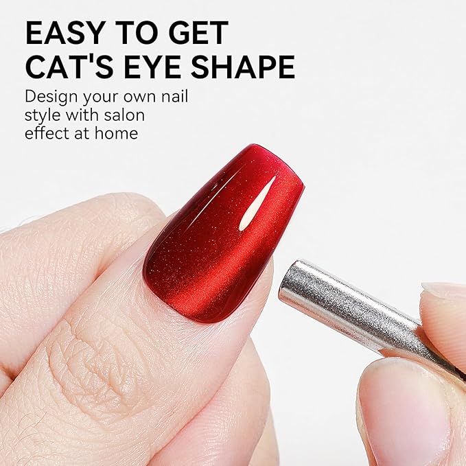 Cat Eye Gel Nail Polish, Red Glitter Magnetic Gel Polish UV Glitter Holographic, Cateye Gel Polish With Magnet Shimmer Manicure Salon DIY Home, 12ML