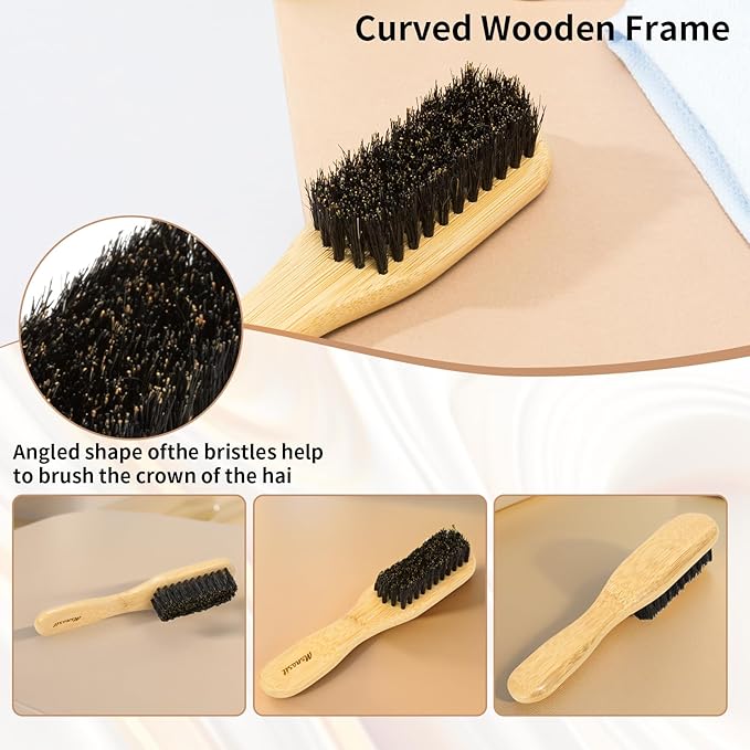 Bamboo Slick Back Hair Brush, Boar Bristle Smoothing Hair, Anti Frizz, Edge Control, Bamboo Hairbrush for All Hair Style-Mini Size