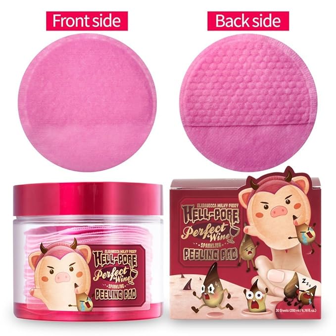 Elizavecca Exfoliate,Cleansing, Milky Piggy Hell-Pore Perfect Wine Sparkling Peeling Pad