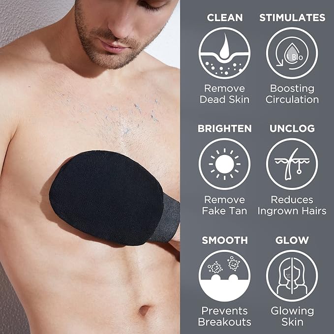 LOTTA Korean Exfoliating Mitt 2Pcs Bath Gloves Bathing Tanning Mitts Self Tanner Shower Body Scrub Large Size Suitable for Men and Women Black