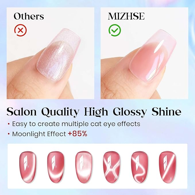 MIZHSE Cat Eye Gel Nail Polish Set, Fall Winter 6 Colors Moonlight Ceramic Magnetic Gel Nail Polish with Magnet Stick, Trendy Glassy Salon Gel Polish Kit Gift Set DIY at Home