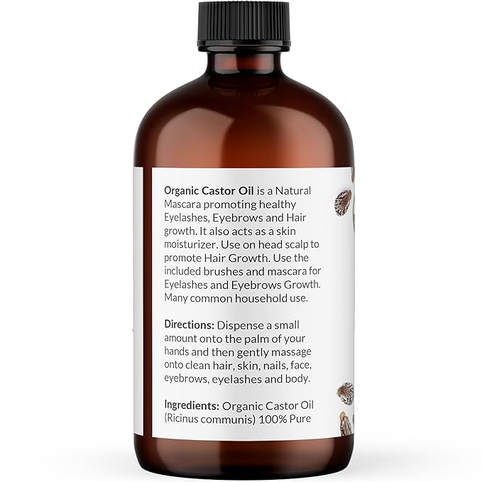 NaturoBliss Organic Castor Oil 4 Fl Oz | Glass Bottle | 100% Pure and Natural | Premium Grade Carrier Oil | Hair, Eyelashes and Eyebrows | Hair and Body | Cold-Pressed | Hexane-Free