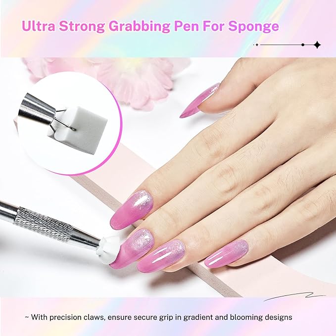 JODSONE Cushion Pat Paint Gel Nail Polish Set 6 PCS Gradient Design with 50 PCS Soft Nail Sponges & Grabbing Pen Gradient Blush Effect Nail Art Gel Paint for Manicure Salon
