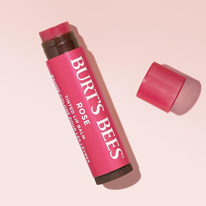 Burt's Bees Lip Tint Balm, Mothers Day Gifts with Long Lasting 2 in 1 Duo Tinted Balm Formula, Color Infused with Deeply Hydrating Shea Butter for a Natural Buildable Finish, Petal Rose (2-Pack)