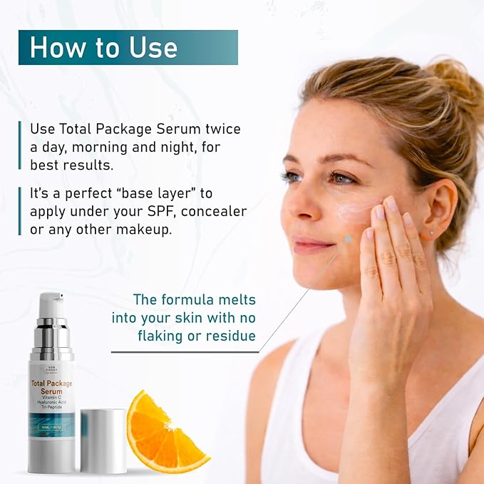 Sun Coast Sciences - Creamy Total Package Serum - Vitamin C Serum with Hyaluronic Acid & Peptides for Face - Hydrating Anti Aging Face Serum for Smoother, Firmer Looking Skin - 1 Fl Oz (Pack of 3)