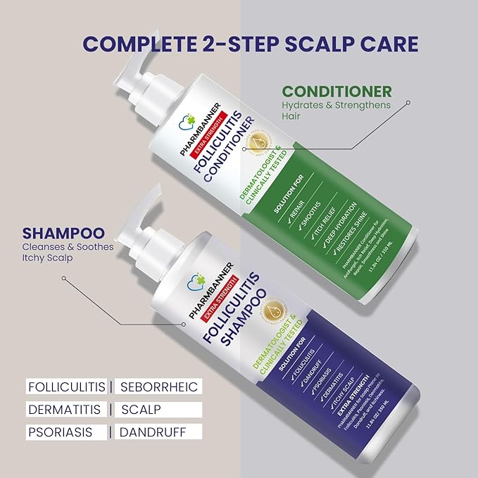 PHARMBANNER Anti-Fungal Shampoo and Conditioner Set – Tea Tree & Argan Oil for Folliculitis, Seborrheic Dermatitis, Scalp Psoriasis – Relieves Itchy, Flaky, Dry Scalp – Sulfate & Paraben Free