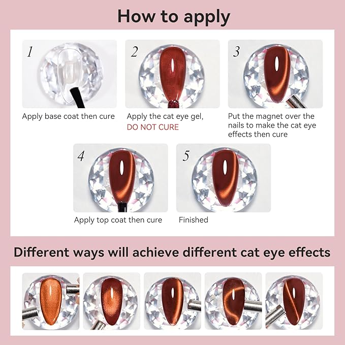 Red Gel Nail Polish, Magnetic Smooth Cat Eye Nail Polish Red Brown Color Shimmer UV Glitter Holographic Cateye Gel Polish with Magnet Manicure Salon DIY at Home
