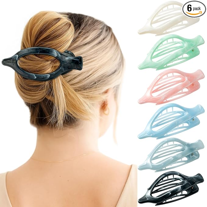 6 Packs Flat Claw Clips for Women, French Concord Flat Hair Clip, Matte Hair Claws Clip for Thin Thick Hair, Lay Down Claws Clips, Durable Strong Hold Hair Clip (Colorful)