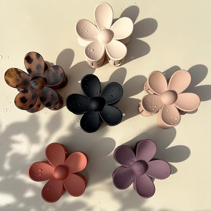 Flower Hair Clips 6 PCS for Women, Daisy Claw Clips Matte Large Claw Clips Strong Hold Jaw Clamps Hair Accessories for Thick Hair 6 Colors