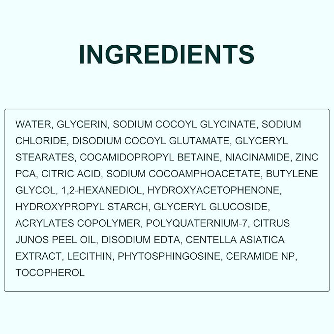 Gentle Facial Cleanser, Glycerin for Hydrating, Gentle Coconut-derived Cleansing Agents, Niacinamide (Vitamin B3) + Zinc PCA for Sebum Control, Ceramide NP + Centella for Calm (5.29oz.)