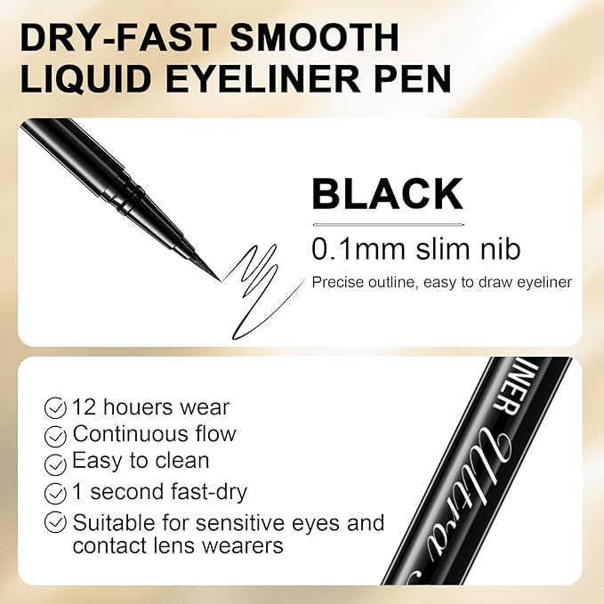 Stylish Ultra-precise Waterproof Liquid Eyeliner - Long Lasting & Smudgeproof Eye Liner with Ultra Fine Felt Tip, Ophthalmologist-Tested, Gentle for Sensitive Eyes, Vegan- Black(Pack of 3)