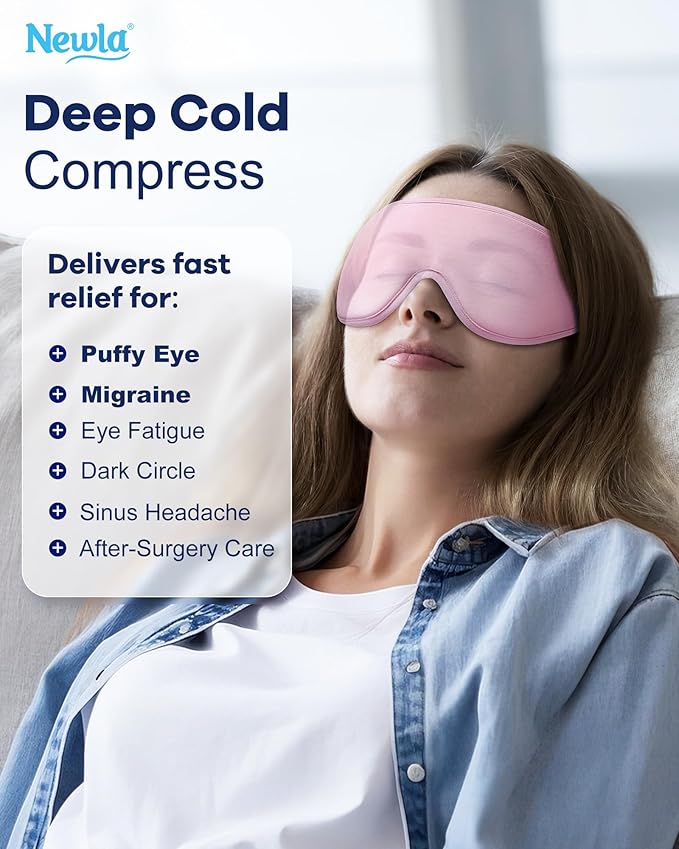 Upgraded Cooling Gel Eye Mask for Puffy Eyes: Larger Full-Eye Cover Design for Ice Cooling Relief, Reusable Cold Compress for Dark Circles, Eye Bags, Fatigue & Migraine(Pink)