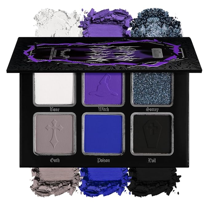 Afflano Goth Eyeshadow Palette Purple Blue, Multichrome Chrome Blue Purple Matte Black White Grey Dark Eye Shade, Gothic Halloween Makeup Eye Shadow Pallet for Joker Clown Cosplay SFX Makeup Costume