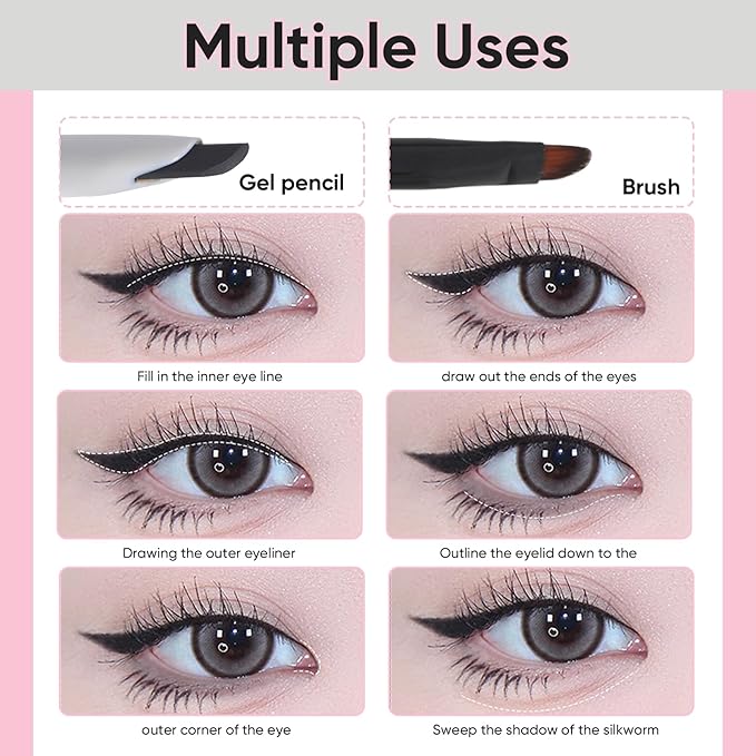 Waterproof Gel Eyeliner Pencil - Highly Pigmented, Smudge-proof, Longwearing and Ultra-Fine Tip for Precise Eye Makeup - Built-in Brush for Easy Application - Ideal for women(02 Caramel Brown)