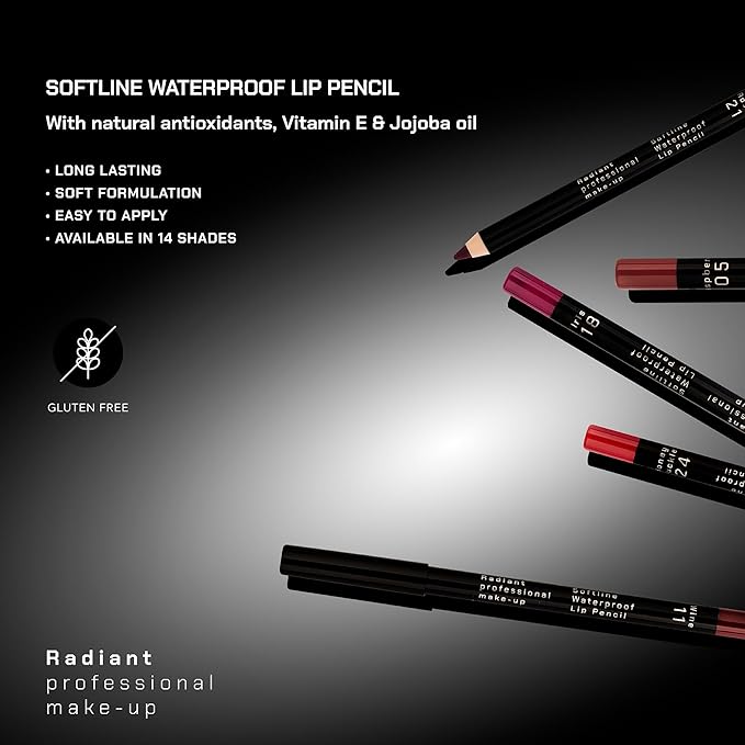 Radiant Professional Waterproof Lip Liner Pencil – Long Lasting, Creamy & Highly Pigmented Lipliner with Vitamin E & Jojoba Oil – Smudge-Proof, Smooth Lip Contour, 1.20 g (17 TOFFEE)