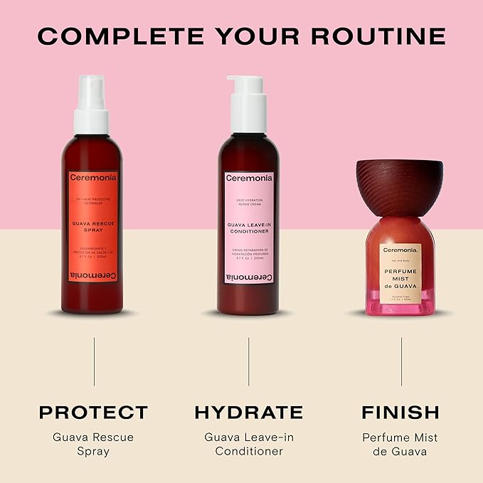 Ceremonia Perfume Mist De Guava | Alcohol-Free Hair & Body Mist with Notes of Guava, Lemon Zest & Peach | Light Glowy Shimmer, 0.33 fl oz