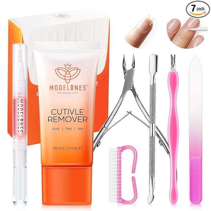 Modelones Cuticle Remover Kit Cuticle Remover Liquid & Cuticle Oil Pen Cuticle Care Kit w/Cuticle Trimmer Cuticle Pusher & Cuticle Nipper for DIY Nail Manicure Set Removedor de Cuticula for Nail Care