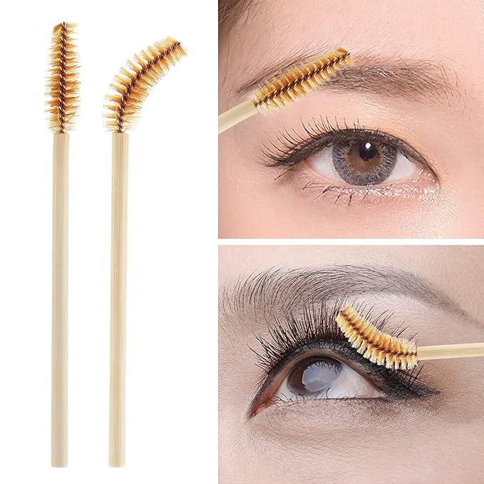100 Pcs Disposable Mascara Wands, Bamboo Spoolies Brush for Eyelash Extensions, Spooly Eyelash Eyebrow Brushes Lash Wand Applicator Makeup Kits, Brown