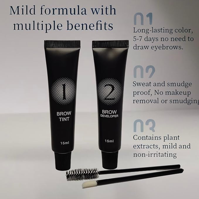 Professional Brow Tint Dye Kit – 1 & 2, Long-Lasting Results(Brown)