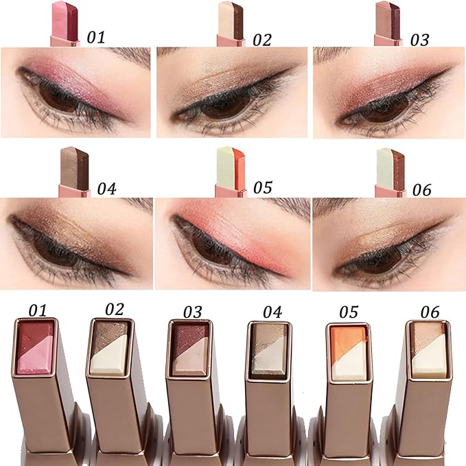 6 Pcs Shimmery Eyeshadow Stick Two Color Eye Glitter Shadow Pencils with Waterproof and Retractable Eye Shadow for Glitter Makeup(Two-Color)