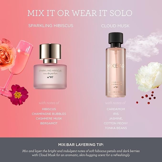 MIX:BAR Cloud Musk Hair + Body Mist Spray for Women + Girls - Musk, Cardamom, Iris, Jasmine, Cotton Peony, Tonka Beans, Choco, Vanilla, Almond Fragrance Notes - Bedroom + Hair + Body Oil Spray - 5oz