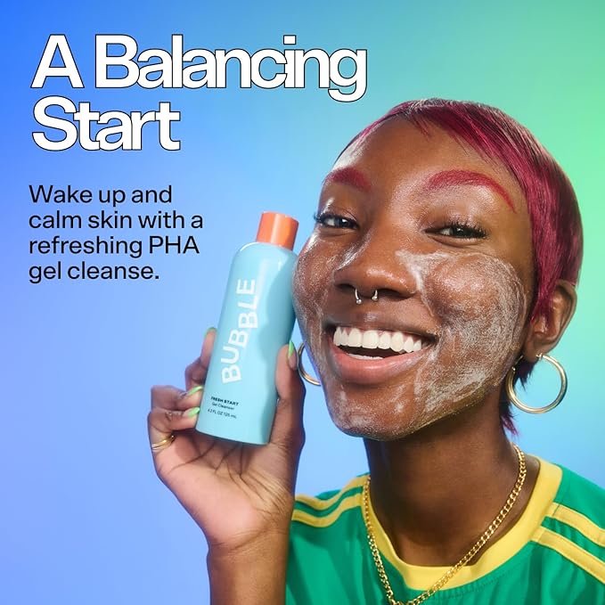 Bubble Skincare Fresh Start Gel Cleanser - Gentle Exfoliating Face Wash for Oily Skin - Gel Cleanser with Aloe Vera Juice + Caffeine to Protect and Soothe Complexion - Summer Skincare Essential (50ml)