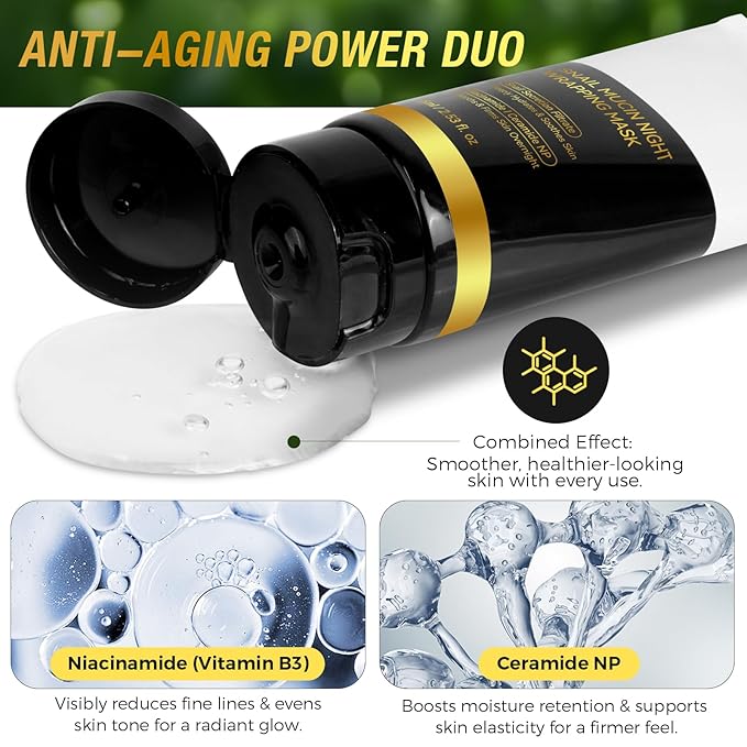 2Pack 9000PPM Snail Mucin Collagen Overnight Wrapping Peel Off Mask for Intensive Hydrating, Skin Barrier Repairing, Reducing Sagging/Wrinkles/Fine Lines, 2.53 Oz/75 ML