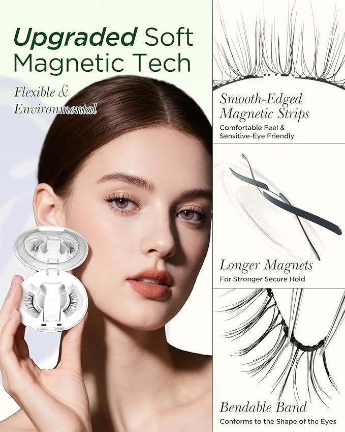BEYELIAN Magnetic Eyelashes with Applicator, Upgrade Soft Magnetic Lashes Portable Magnetic Eyelashes Natural Look, Reusable, No Glue Needed Fales Eyelashes AJH067 (All-In-One & Comfortable)